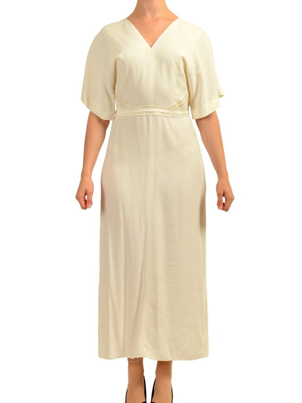 Hugo Boss Women's "Dawlinga2" Short Sleeve A-Line Ivory Midi Dress US 10 IT 46